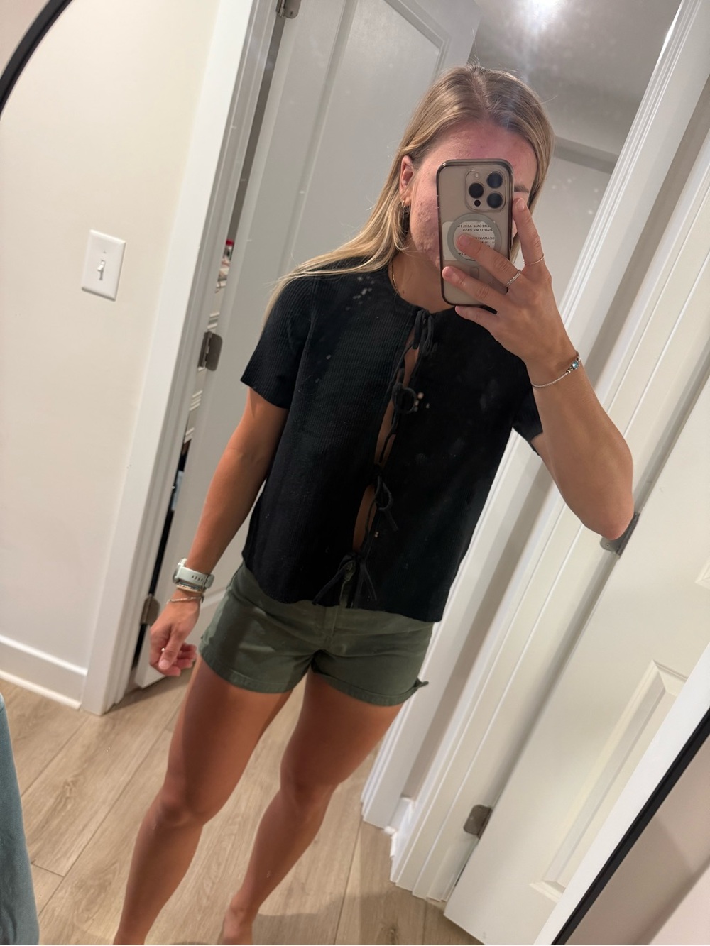 Abercrombie & Fitch Black Short-Sleeve Tie-Front Top